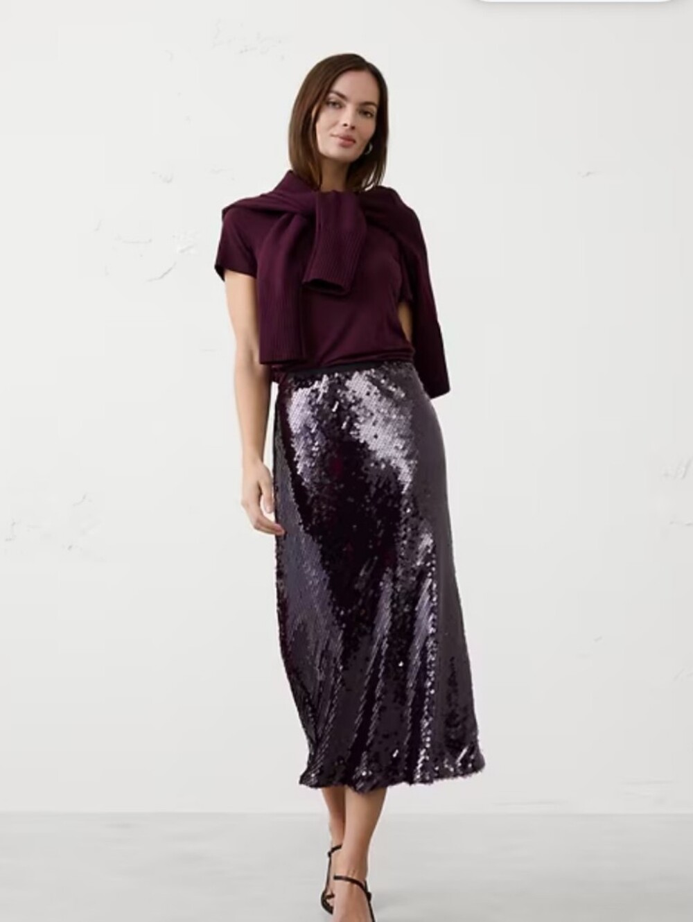 NWT Banana Republic Sequin Midi Skirt Sz 8 Plum Purple Burgundy Vino Rosso